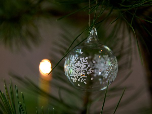 4er-Set Christbaumkugel, Schneeflocken, handbemalt und mundgeblasen