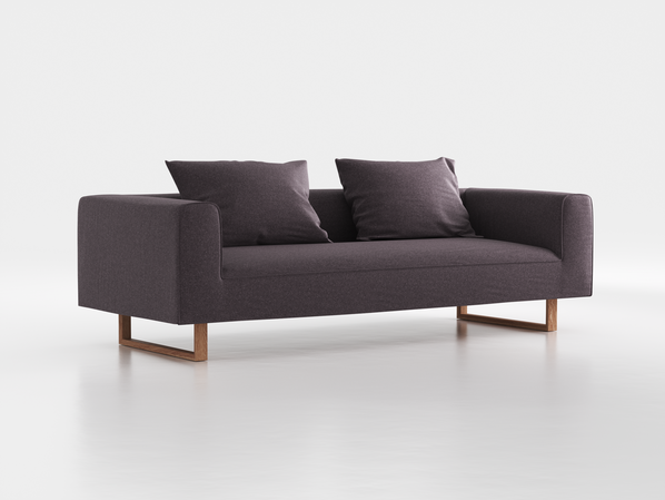 3er-Sofa Sereno B 235 x T 96 cm, inkl. 2 Kissen (70x55 cm), Kufenfuß, mit Bezug Wollstoff Stavang Stein (61), Eiche