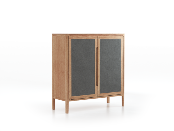 Vitrine Tenso, H= 106.4, Türfüllung Wollstoff Elverum Mocca (73), Eiche