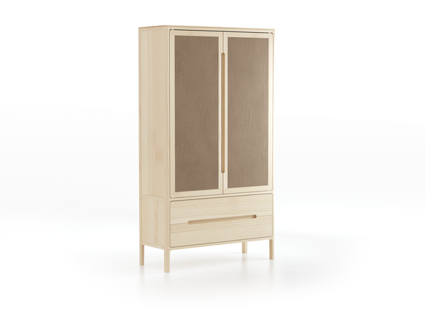 Vitrine Tenso, 2-türig, 2 Laden , Türfüllung Wollstoff Elverum Haselnuss (74), Esche