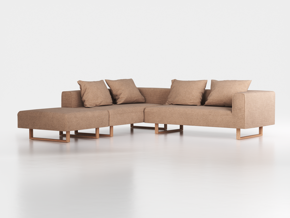 Ecksofa Sereno, 276 x 276 cm, inkl. 4 Kissen (70 x 55 cm), Liegeteil links, Kufenfuß, mit Bezug Wollstoff Stavang Haselnuss (65), Eiche