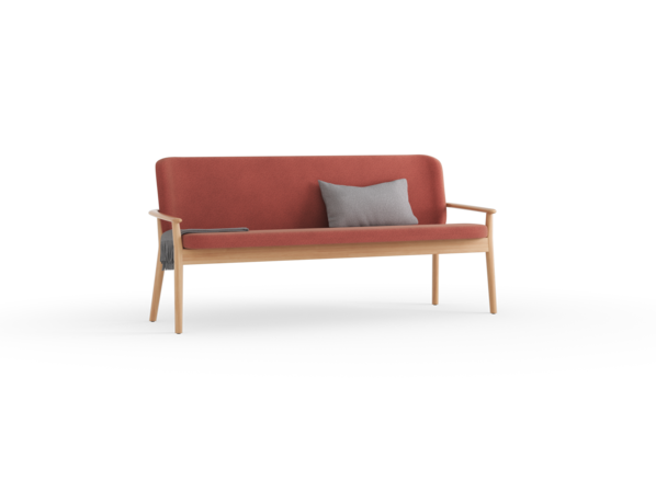 Polsterbank Kilian, 180 cm, Wollstoff Kaland Ziegel, Buche