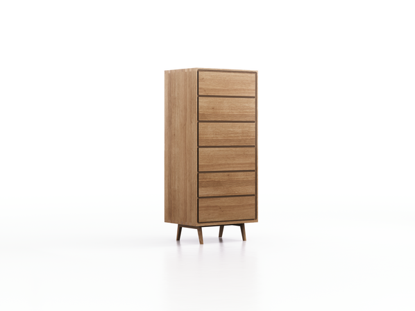 Highboard Tesoro mit 6 Laden B 62 x T 45 x H 139 cm, Eiche