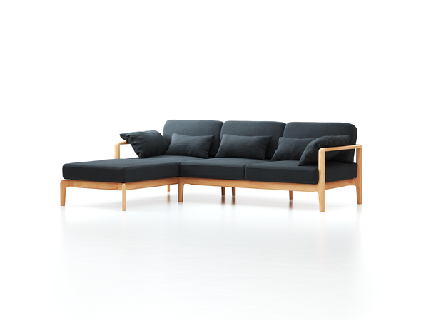 Loungesofa Linera, schmal mit Liegeteil links, Wollstoff Kaland Schiefer (67), Buche