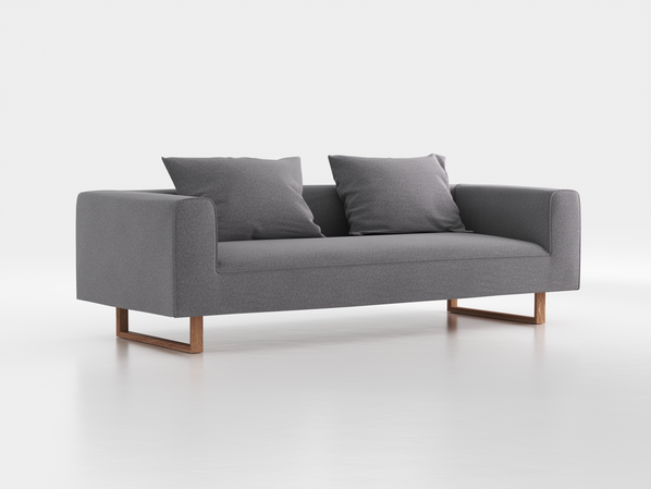 3er-Sofa Sereno B 235 x T 96 cm, inkl. 2 Kissen (70x55 cm), Kufenfuß, mit Bezug Wollstoff Kaland Kiesel (68), Eiche