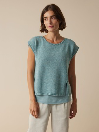 Pullover aus Bio-Baumwolle und Leinen, aqua mouliné