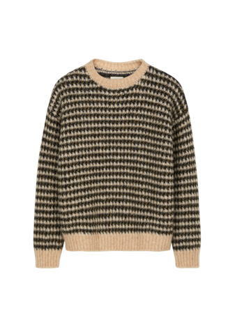 Pullover aus Alpakawolle und Bio-Baumwolle, strick blau/weiß gestreift