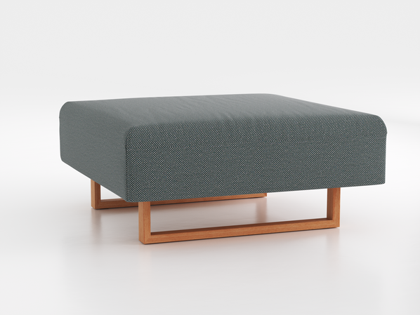 Hocker Sereno B 96 x T 96 cm, Kufenfuß, mit Bezug Wollstoff Elverum Grüngrau (84), Buche