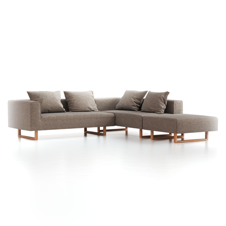 Ecksofa Sereno, 276 x 276 cm, Sofa Liegeteil links, Kufenfuß, mit Bezug Wollstoff Tano Natur (79), Buche