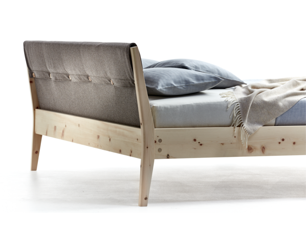Bett Almeno, Zirbe, Kopfhaupt incl. abnehmbarer Housse Wollstoff Stavang Torf