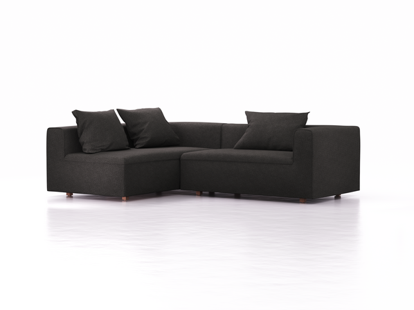 Ecksofa Sereno, bodennah, B246xT180xH71 cm, Sitzhöhe 43 cm, mit Liegeteil links, inkl. 3 Kissen (70x55 cm), Buche, Wollstoff Stavang Schiefer