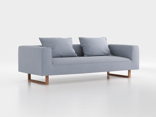 3er-Sofa Sereno B 235 x T 96 cm, inkl. 2 Kissen (70x55 cm), Kufenfuß, mit Bezug Wollstoff Elverum Blaugrau (83), Eiche