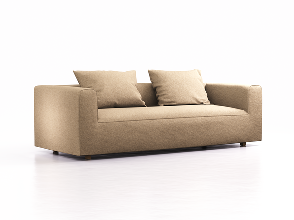 3er Sofa Sereno, bodennah, B235xT96xH71cm, Sitzhöhe 43 cm, inkl. 2 Kissen (70x55 cm), Eiche, Wollstoff Stavang Sand