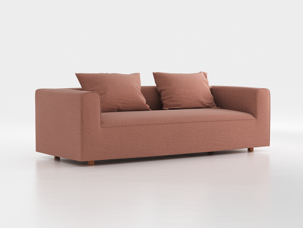3er-Sofa Sereno B 235 x T 96 cm, inkl. 2 Kissen (70x55 cm), Bodennah, mit Bezug Wollstoff Elverum Ziegel (85), Buche