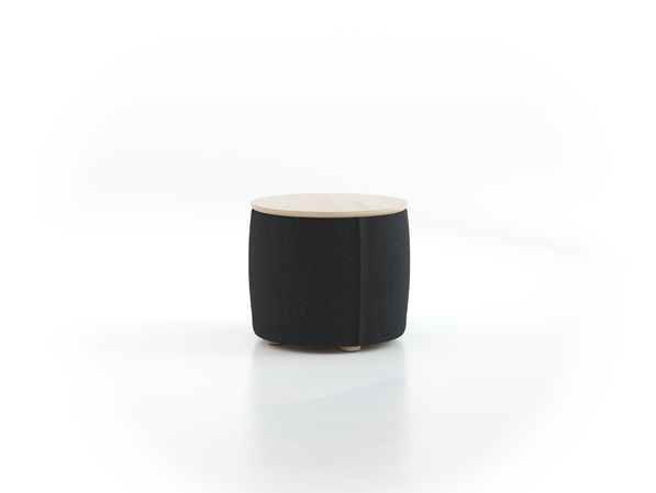 Sofatisch/Hocker Tambor mit Stauraum u. Holzdeckel, H 34,3 cm, Ø 39 cm, Bezug Wollstoff Kaland Schiefer (67), Esche
