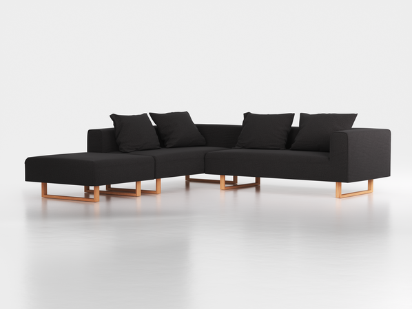 Ecksofa Sereno, 276 x 276 cm, inkl. 4 Kissen (70 x 55 cm), Liegeteil links, Kufenfuß, mit Bezug Wollstoff Stavang Schiefer (60), Buche