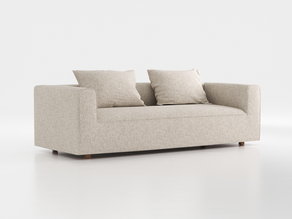 3er-Sofa Sereno B 235 x T 96 cm, inkl. 2 Kissen (70x55 cm), Bodennah, mit Bezug Wollstoff Tano Natur Hell (80), Eiche
