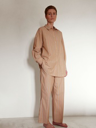 Pyjamahemd & Pyjamahose, camel/blau gestreift