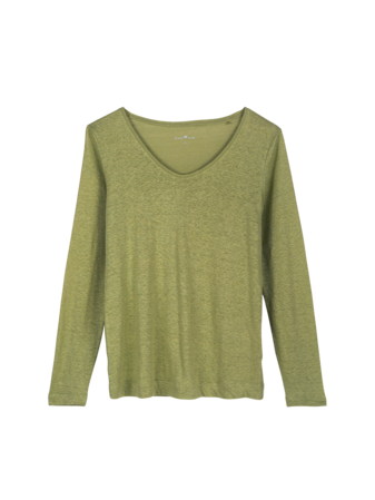 Langarmshirt aus Bio-Leinen, erbsengrün