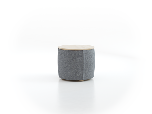 Sofatisch/Hocker Tambor mit Stauraum u. Holzdeckel, H 34,3 cm, Ø 39 cm, Bezug Wollstoff Kaland Kiesel (68), Esche