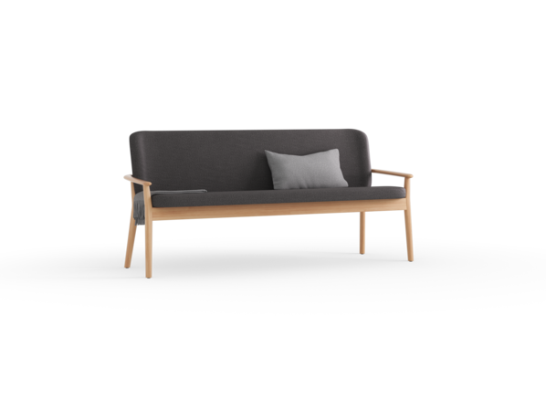 Polsterbank Kilian, 180 cm, Wollstoff Stavang Schiefer, Buche