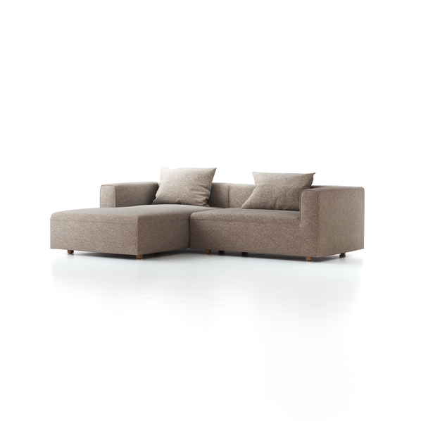 Lounge-Sofa Sereno  inkl. 2 Kissen (70x55 cm), B 267 x T 180 cm, Liegeteil links, Bodennah, mit Bezug Wollstoff Tano Natur (79), Eiche