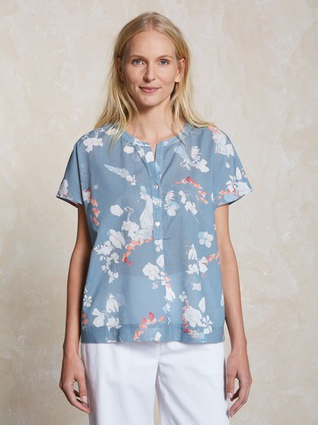 Bluse-Kurzarm, blumendruck türkis