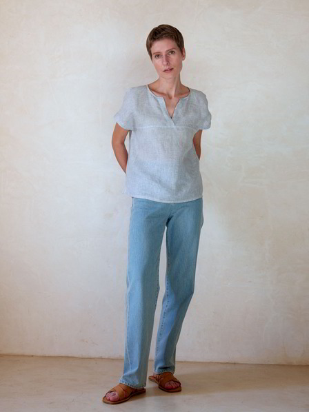 Bluse, Streifen blau/creme
