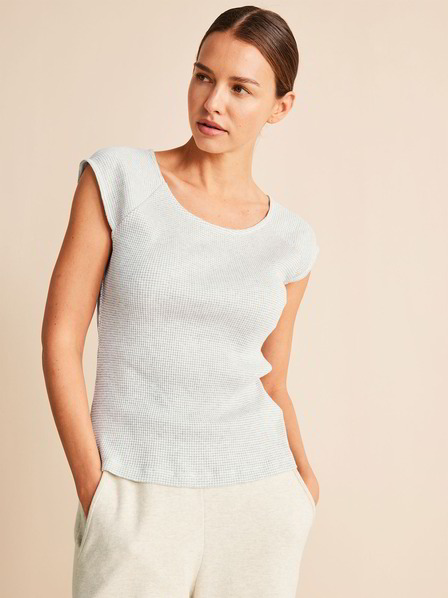 Kurzarmshirt, ringel-rippe natur/grau