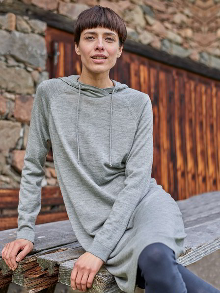 Strick Kleid mit Kapuze, grau melange