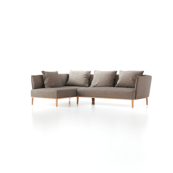 Ecksofa Lorea B 265 x T 172,5 cm, Liegeteil links, mit Bezug Wollstoff Tano Natur (79), Buche