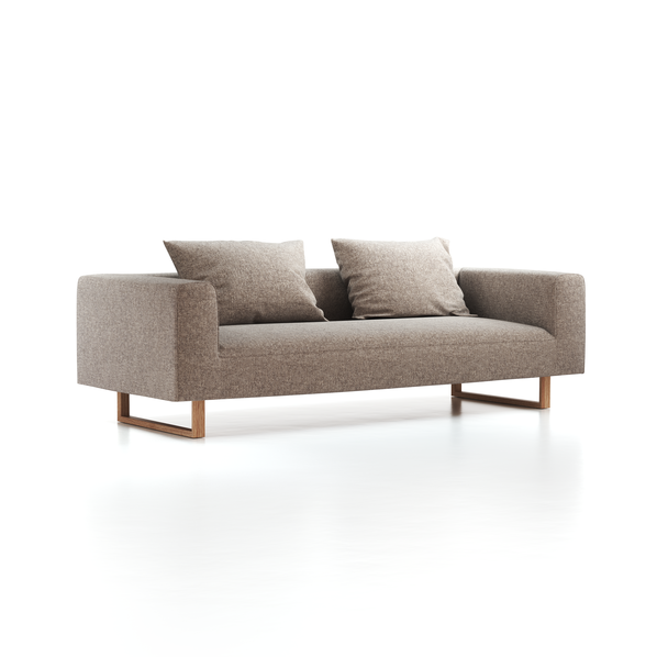 3er-Sofa Sereno B 235 x T 96 cm, inkl. 2 Kissen (70x55 cm), Kufenfuß, mit Bezug Wollstoff Tano Natur (79), Eiche