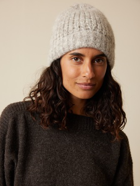 Strickmütze aus Alpakawolle und Baumwolle, grau melange