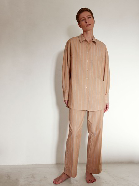 Pyjamahemd & Pyjamahose, camel/blau gestreift