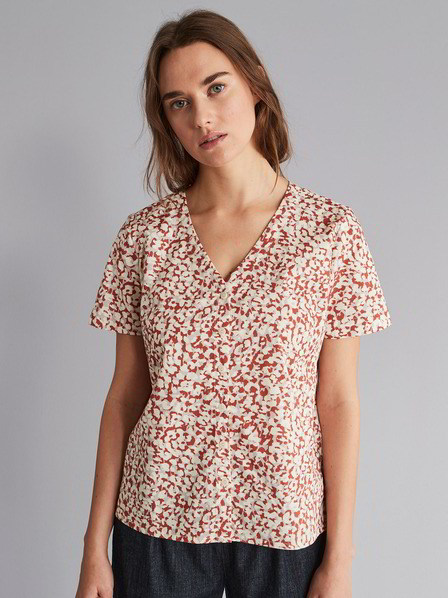 Bluse Kurzarm Mosaikprint, mosaik druck