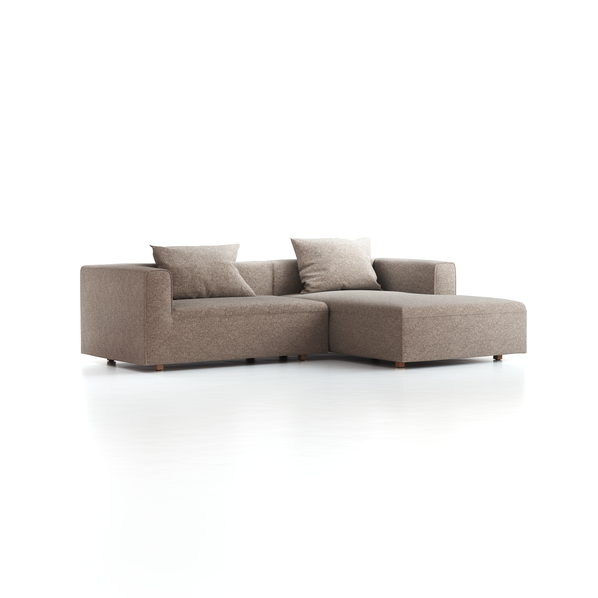 Lounge-Sofa Sereno inkl. 2 Kissen (70x55 cm), B 267 x T 180 cm, Liegeteil rechts, Bodennah, mit Bezug Wollstoff Tano Natur (79), Eiche