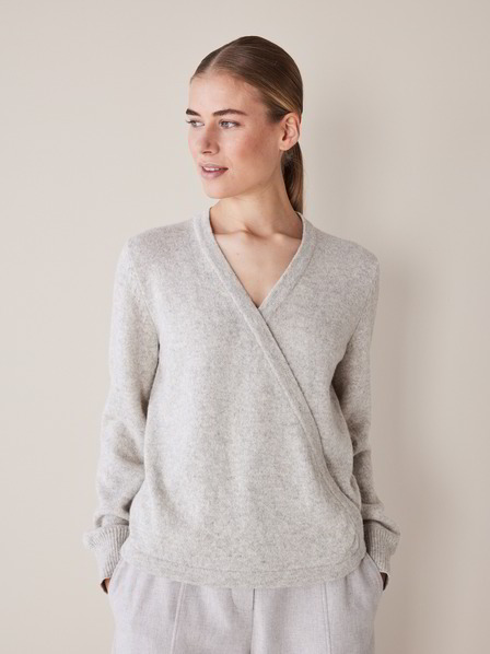 Pullover Wickeloptik, grau melange
