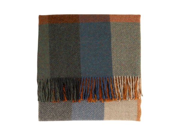 Wohndecke Tristan, wacholder, safran, rauchblau