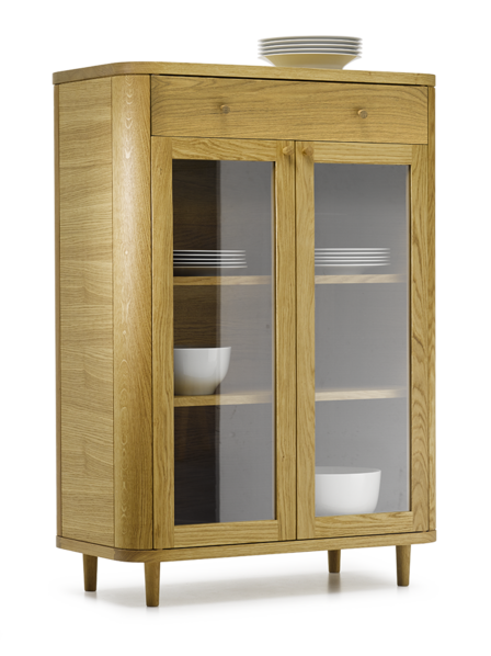 Tonda Schrank Eiche, 2 Türen Klarglas, 1 Lade