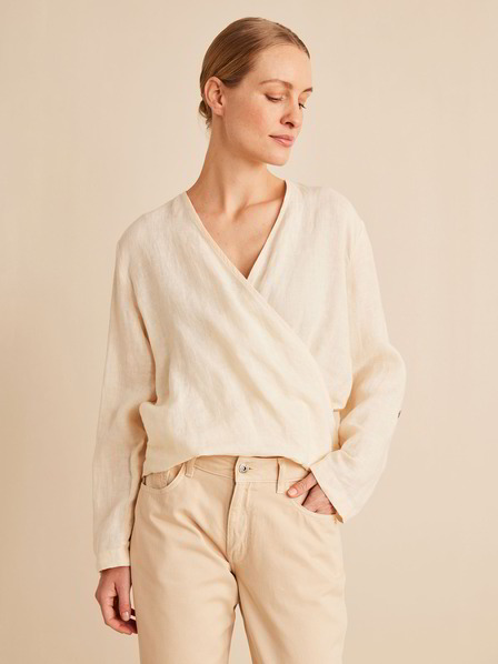 Bluse Wickeloptik, Leinen, creme brulée