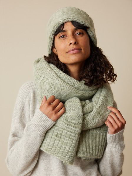 Strickschal und Stirnband aus Alpakawolle und Baumwolle, 45 salbei