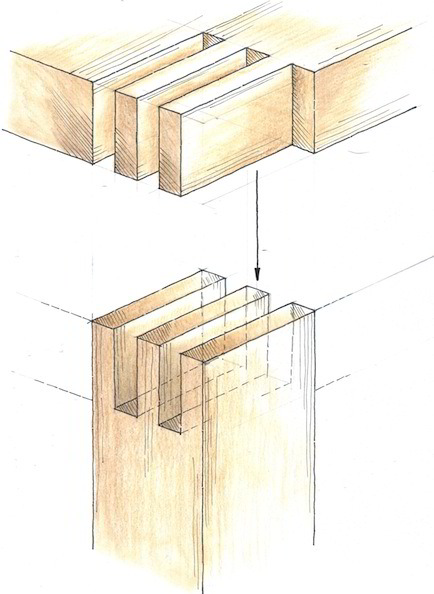 Verleimte Holzverbindungen - Schlitz und Zapfen offen