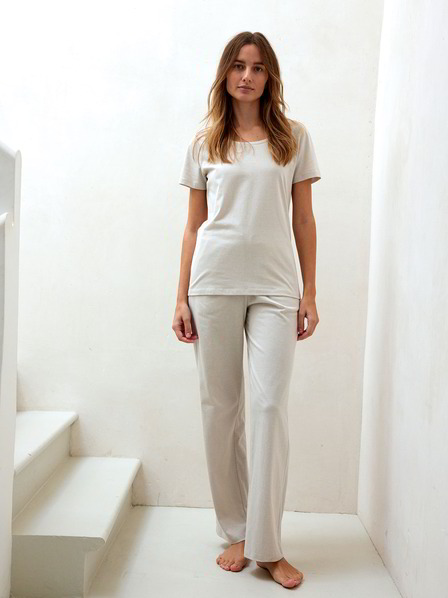 Pyjama Hose, sand-weiss ringel