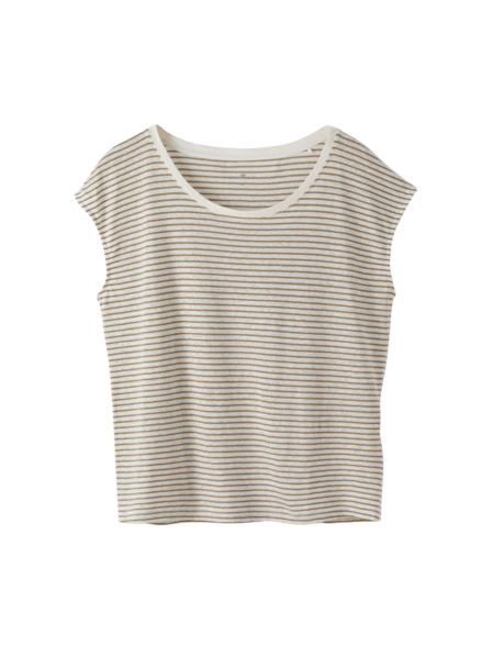 Shirt kurzarm, ringel weiss/oliv