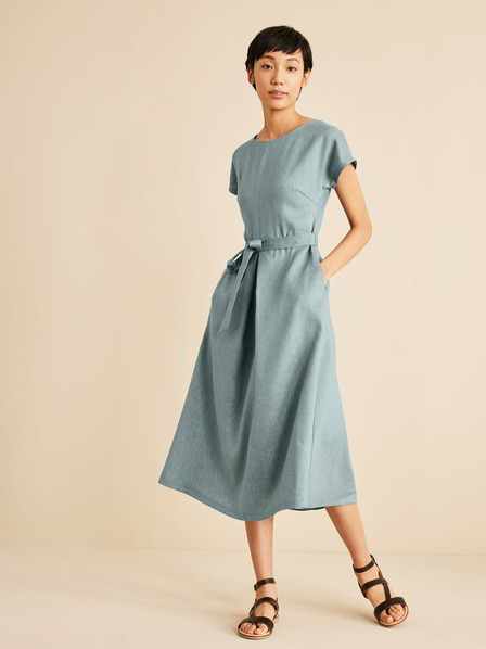 Kleid Kurzarm, leinen twill aqua