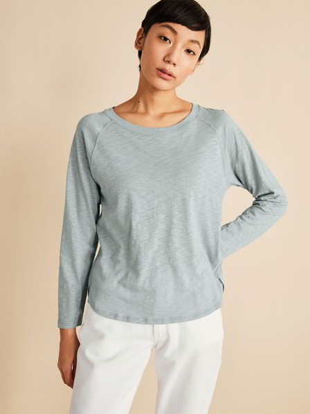 Shirt Langarm Flamme, taubenblau