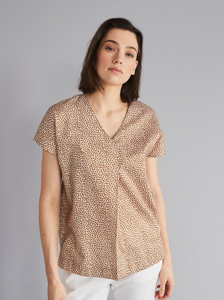 Bluse-Kimono bedruckt, minimal druck ocker-gold