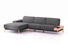 Lounge-Sofa Alani Liegeteil inkl. fixer Armlehne links, 179x300x82 cm, Sitzhöhe 44 cm, Buche, mit Bezug Wollstoff Kaland Schiefer