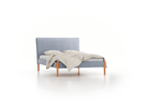 Bett Lorea mit Polsterbetthaupt, 140 x 200 cm, Wollstoff Elverum Blaugrau (83), Buche