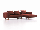 Lounge-Sofa Sereno, B297xT180xH71 cm, Sitzhöhe 43 cm, mit Liegeteil rechts inkl. 3 Kissen (70x55 cm), Kufenfuß Buche, Wollstoff Kaland Ziegel